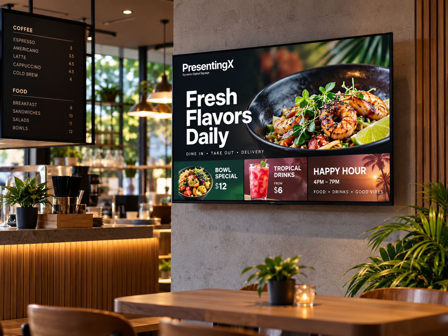 PresentingX digital menu display in a restaurant